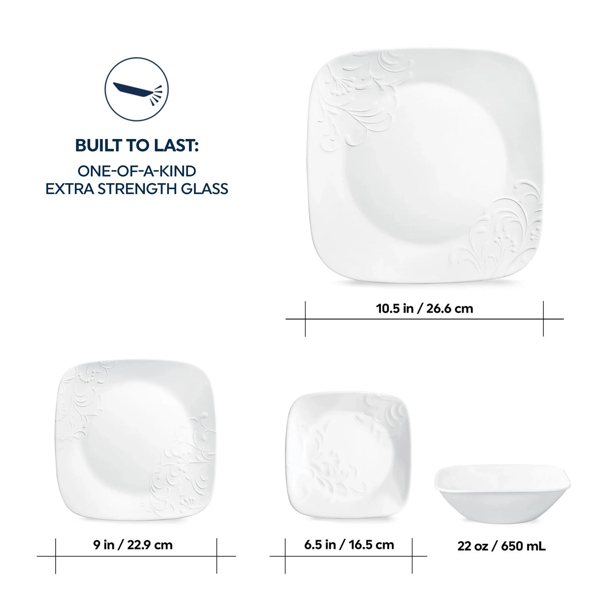 Corelle Cherish 16 - Piece Embossed Square Glass Dinnerware Set (Service for 4) - Product image 5