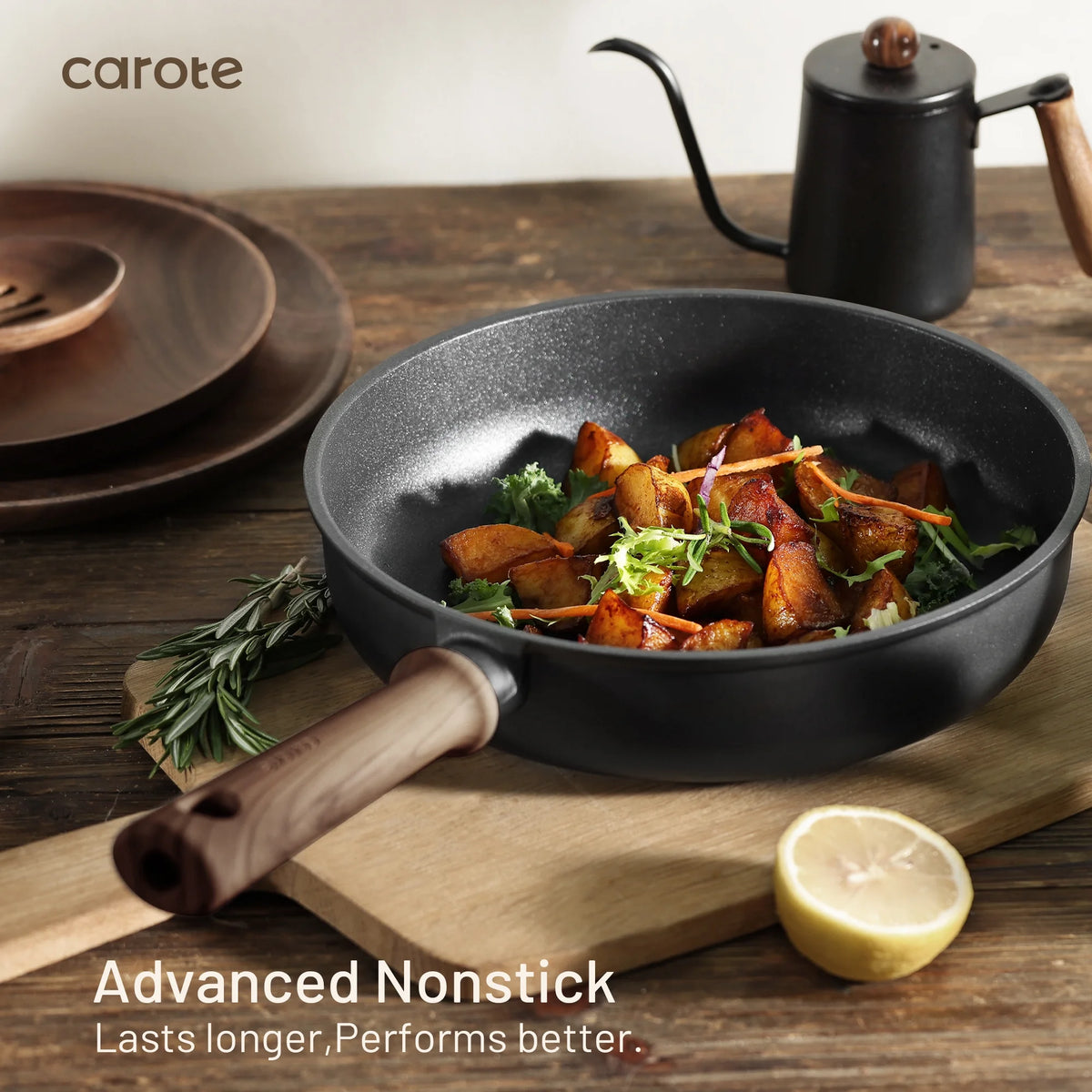 Carote 13 - Pcs Nonstick Cookware Sets, Pots and Pans with Stay - Cool Handles, Induction Compatible Kitchen Set, (Black)
