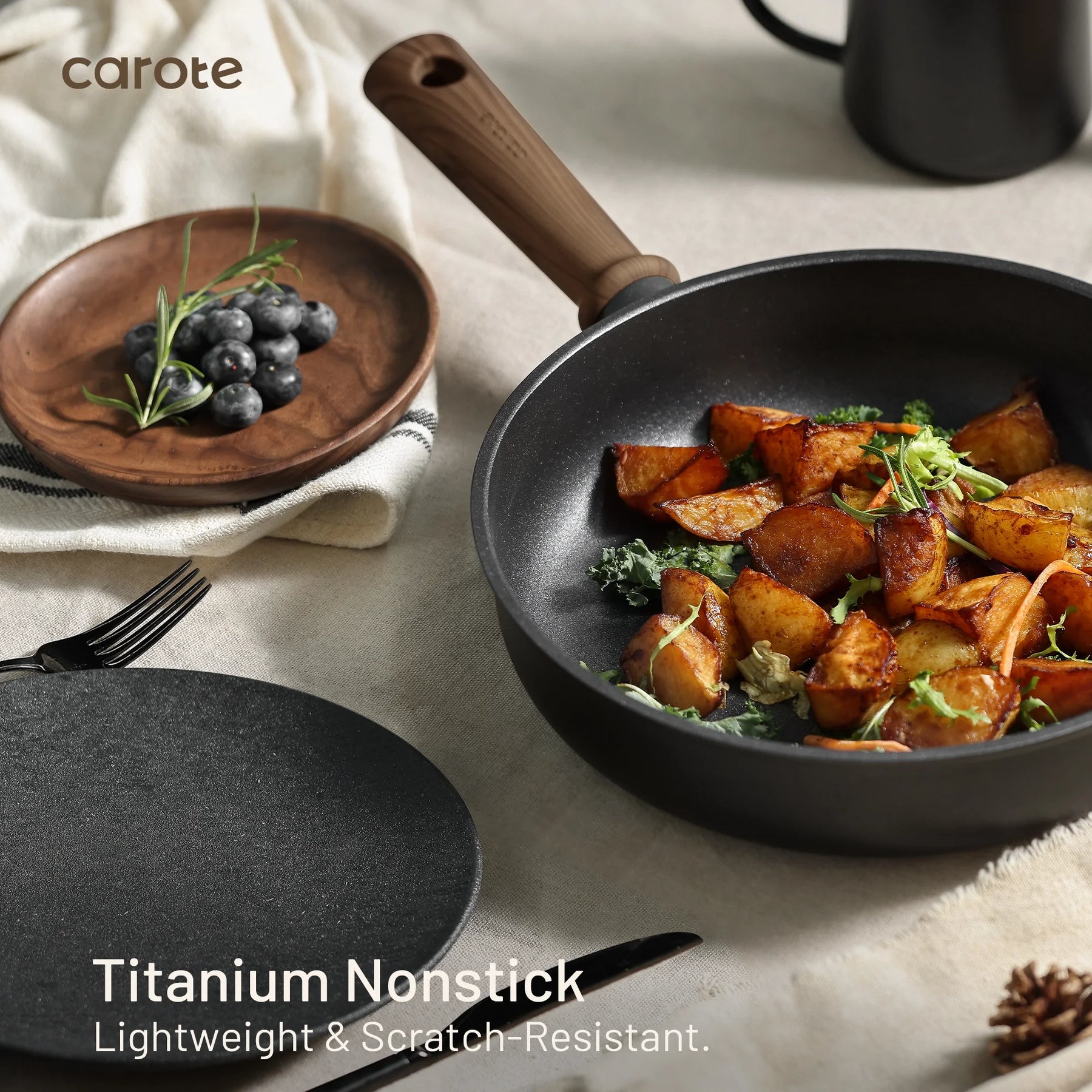 Carote 13 - Pcs Nonstick Cookware Sets, Pots and Pans with Stay - Cool Handles, Induction Compatible Kitchen Set, (Black)