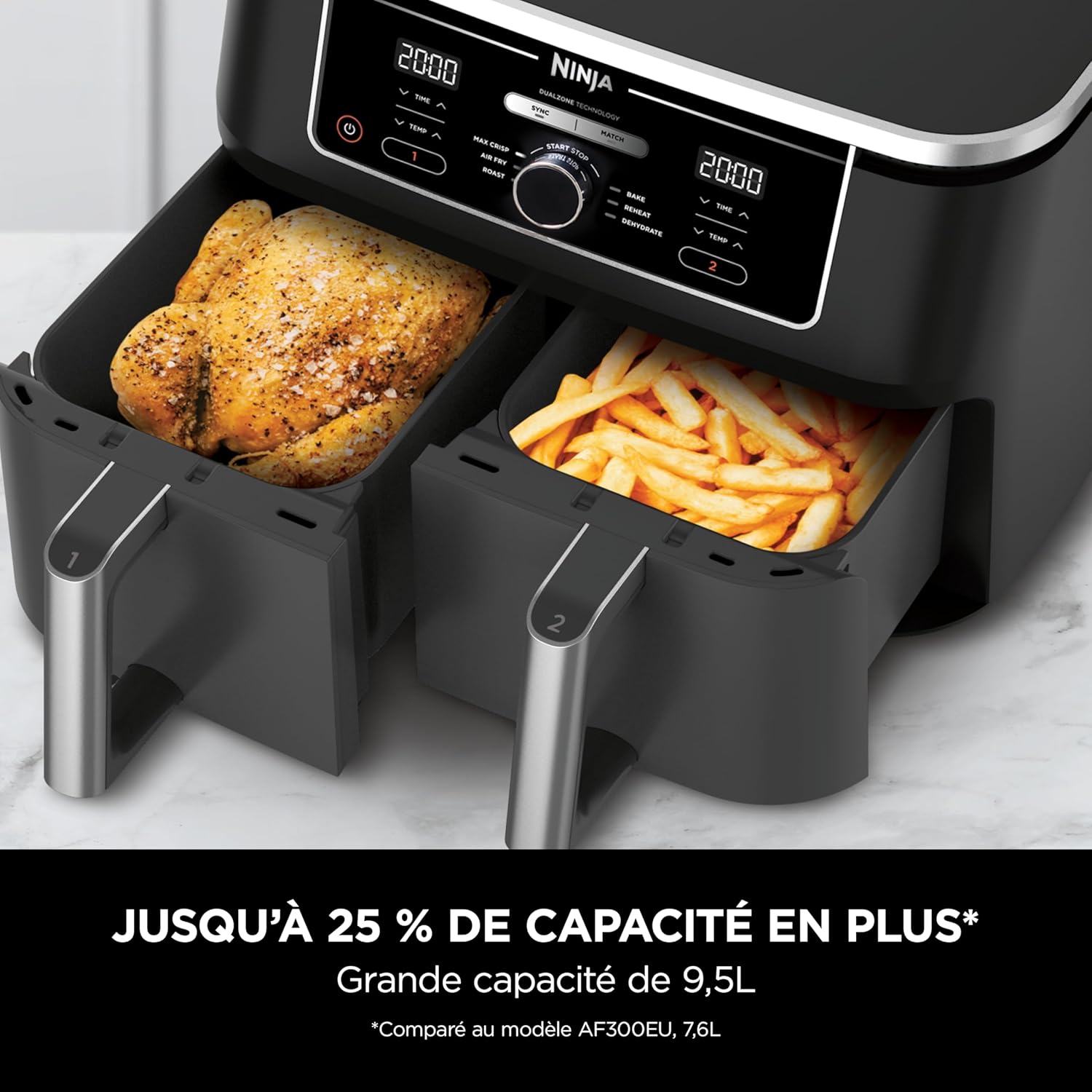 Foodi FlexDrawer Air Fryer, Dual Zone with Removable Divider, Large 10.4 L Drawer, 7-in-1, Dual Zone, Oil-Free, Dishwasher Safe Non-Stick Parts, Black AF500EU