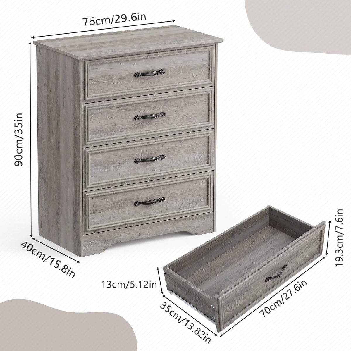 Holliwill 4 Drawer Dressers for Bedroom, Modern Wood Chest of Drawers Storage Cabinet for Living Room - Product image 3