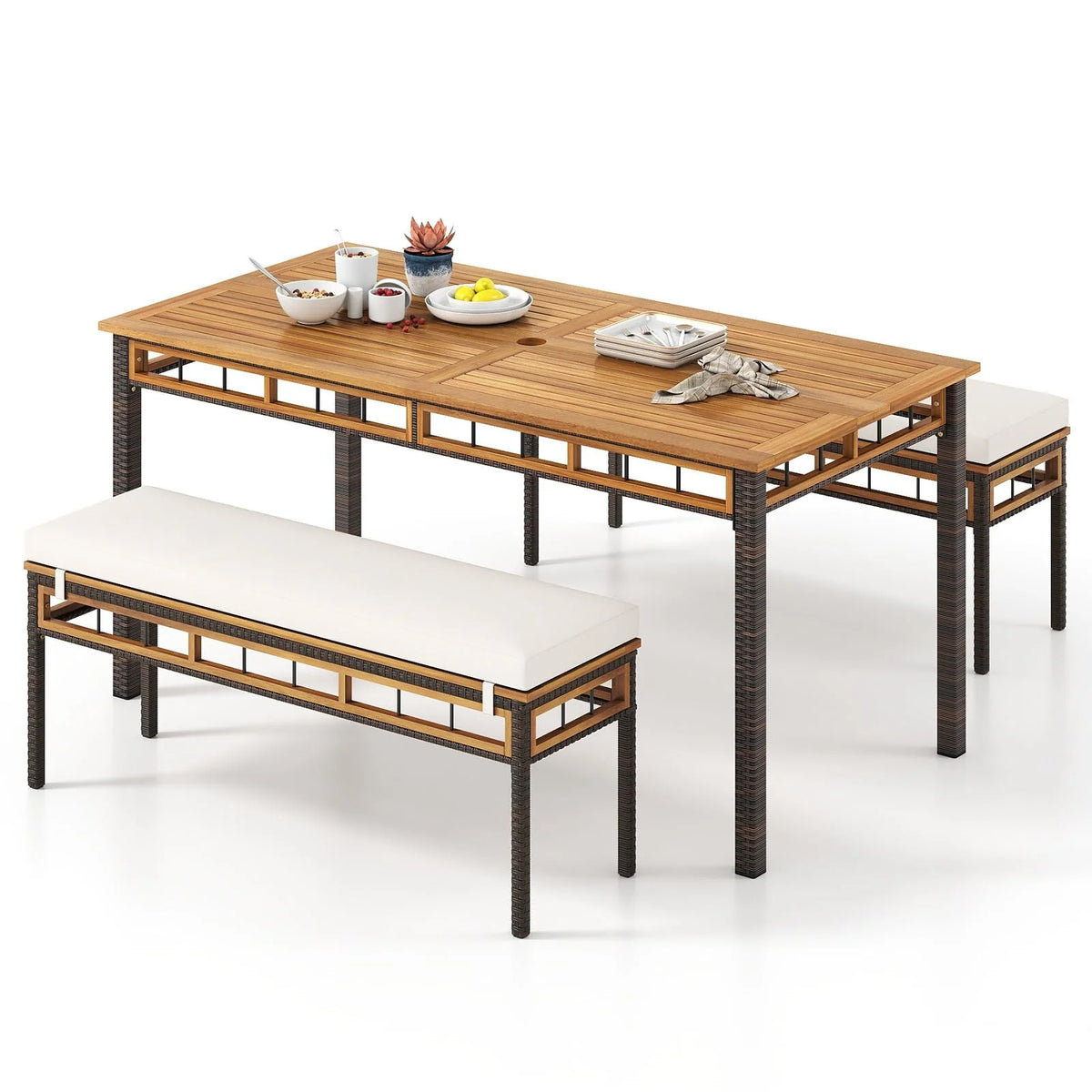 Tangkula 3 Pieces Wood Patio Dining Set - Product image 1