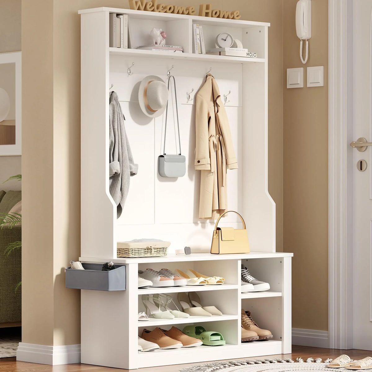 Lofka 5 - in - 1 Hall Tree with Bench and Shoe Storage, Entryway Hall Tree with Coat Rack - Product image 5