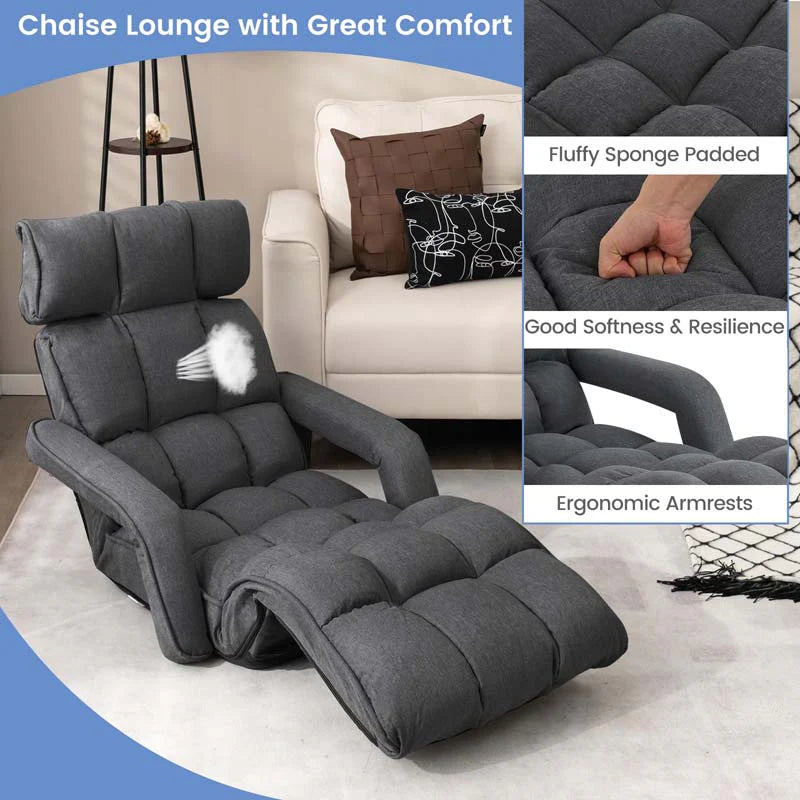 6-Position Adjustable Floor Sofa Bed, Folding Lazy Sofa Chaise Lounger Recliner with Armrests & Footrests - Product image 19