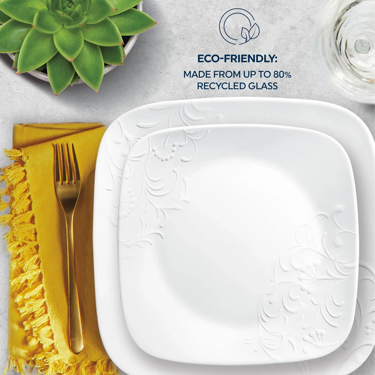 Corelle Cherish 16 - Piece Embossed Square Glass Dinnerware Set (Service for 4) - Product image 4