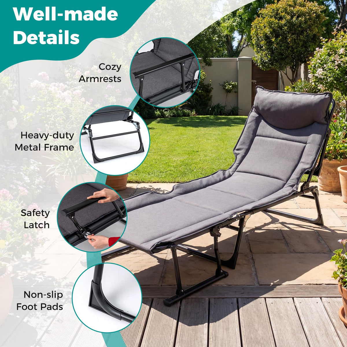 Tangkula 3 in 1 Folding Camping Cot Comfy Padded Convertible Single Sofa Chair - Product image 6