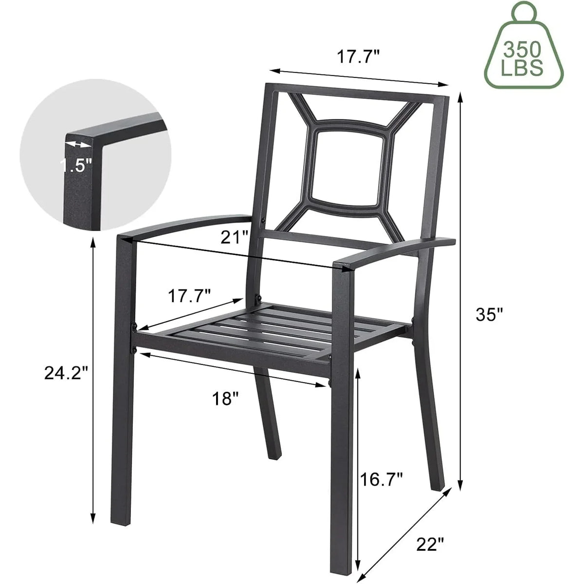 AECOJOY Metal Dining Chairs, Outdoor Patio Dining Chairs with Armrest - Product image 3
