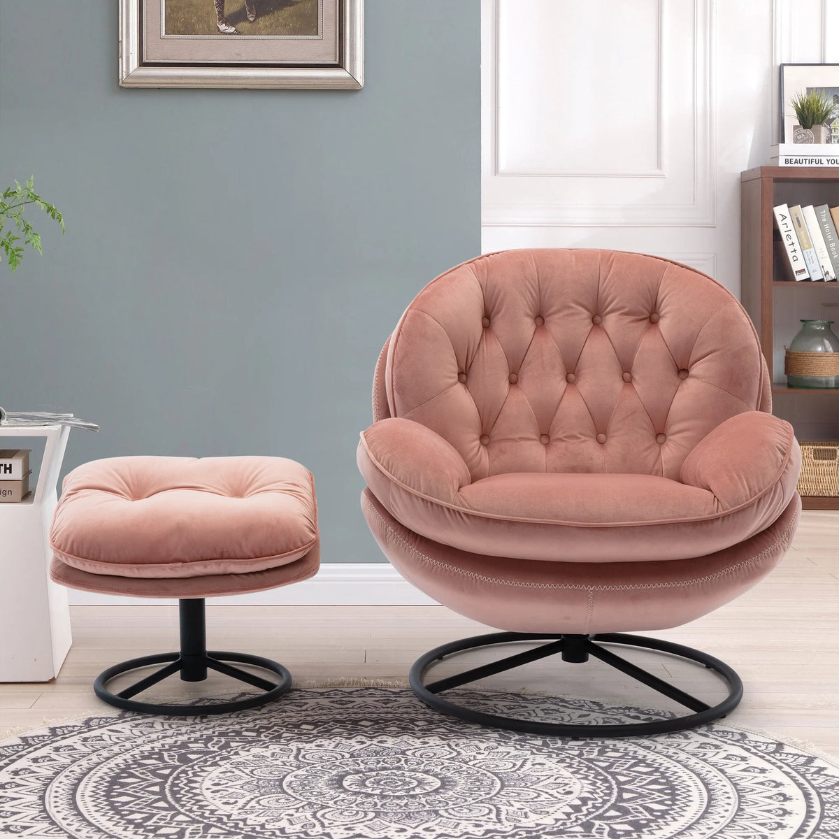 Swivel Accent Chair with Ottoman, Velvet Accent Chair with Footrest, Mid - Product image 23