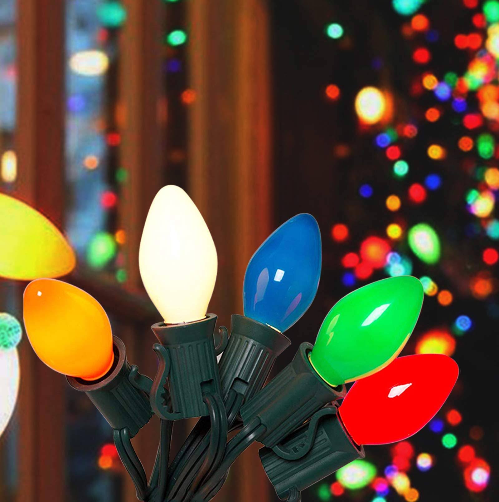 Boutique Window 25ft Outdoor C7 Multicolored Ceramic Christmas Lights String Set - Multicolor - Product image 1