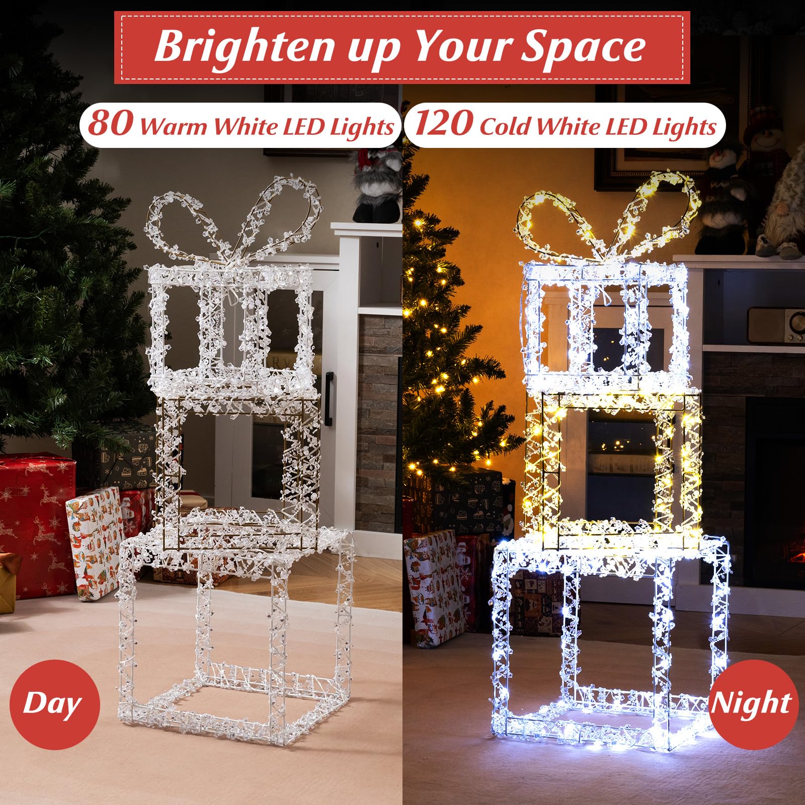 Tangkula Stacked Lighted Gift Boxes Set of 3 Pre-Lit Christmas Present Box Lights - Product image 5