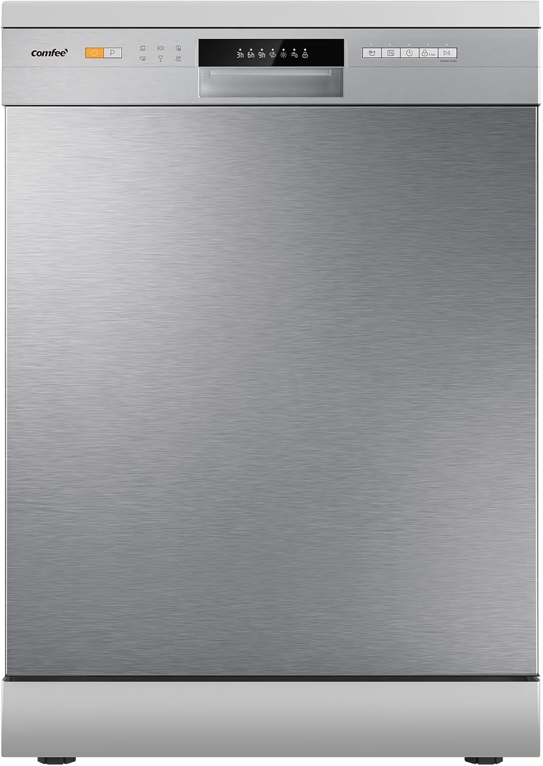 COMFEE' CDWPF1201PS Freestanding Dishwasher, 60 cm, 12 place settings, delayed start, half load function, flexible baskets - Stainless Steel, 49 dB, Button Control