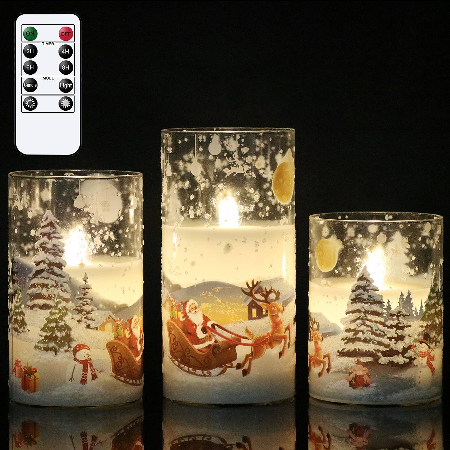 DRomance White Christmas Glass Flickering Flameless Candles Battery Operated with 10-Key Remote and Timer - Product image 1