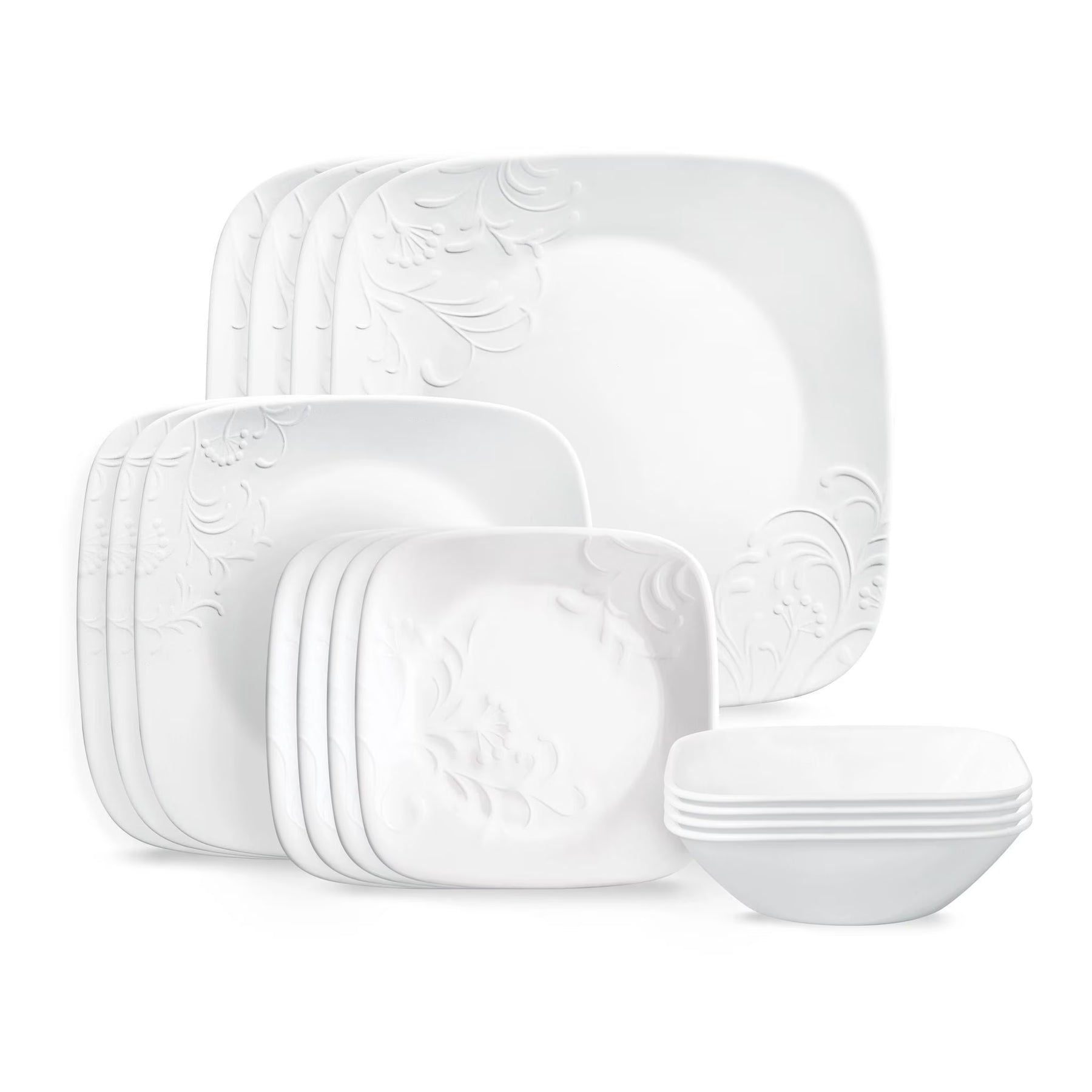 Corelle Cherish 16 - Piece Embossed Square Glass Dinnerware Set (Service for 4) - Product image 1