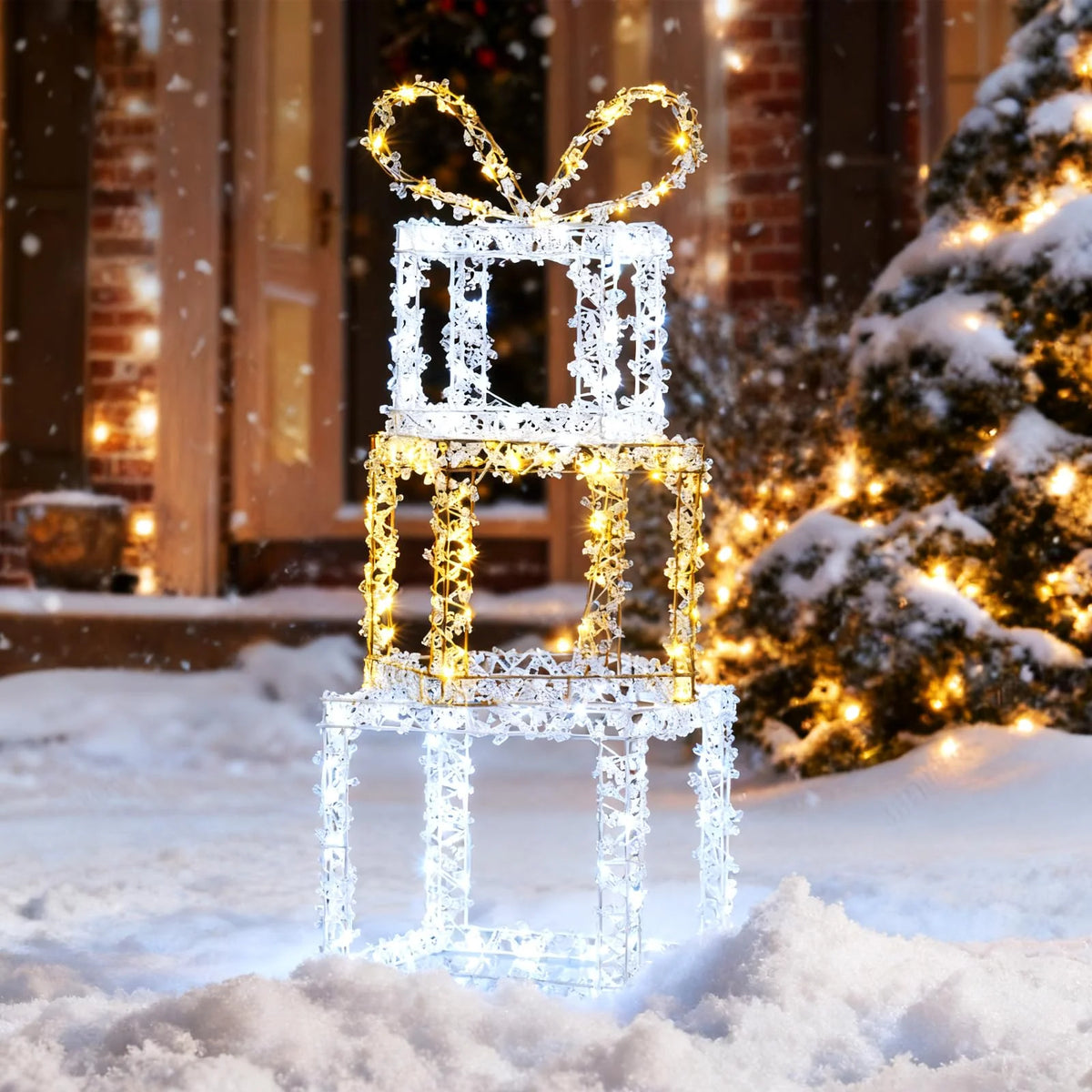 Tangkula Stacked Lighted Gift Boxes Set of 3 Pre-Lit Christmas Present Box Lights - Product image 2