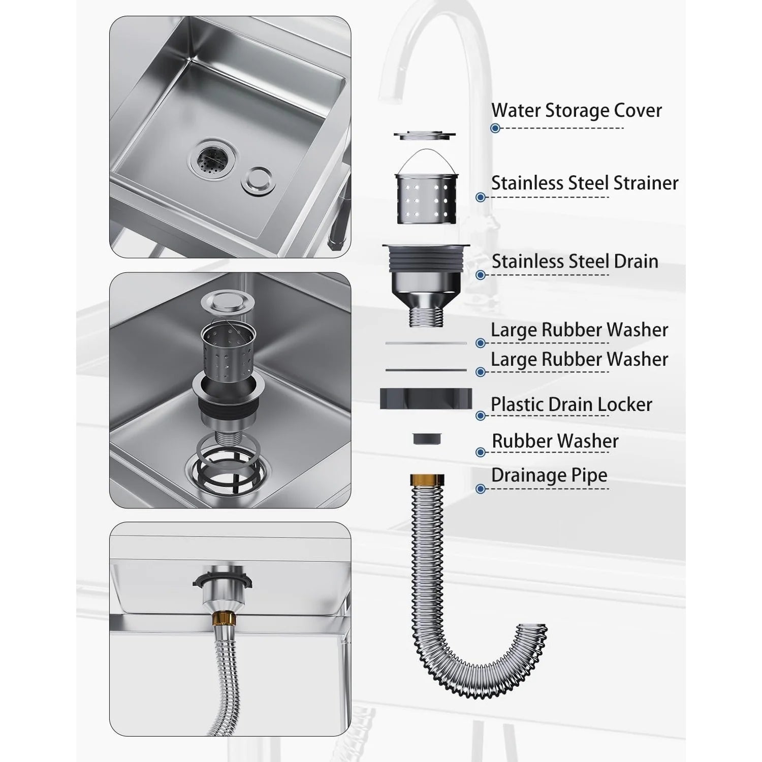 AECOJOY Stainless Steel Utility Sink with Shelves, Free Standing Single Bowl Commercial Kitchen Sinks - Product image 6