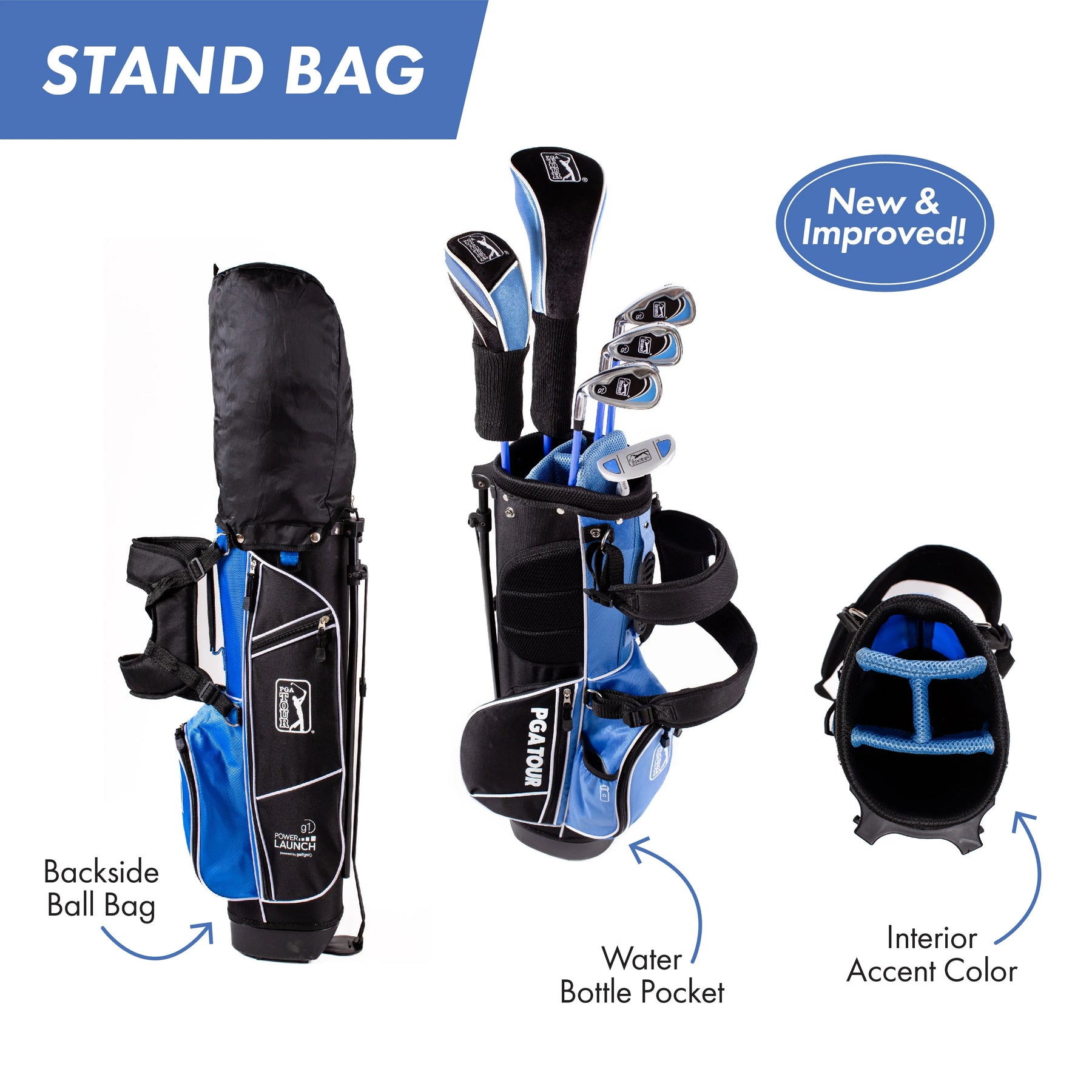 PGA Tour Right - Handed 10 Piece Kids Golf Club Stand Bag Set; Player Height 4'8 - 5'2", Ages 8 - 12