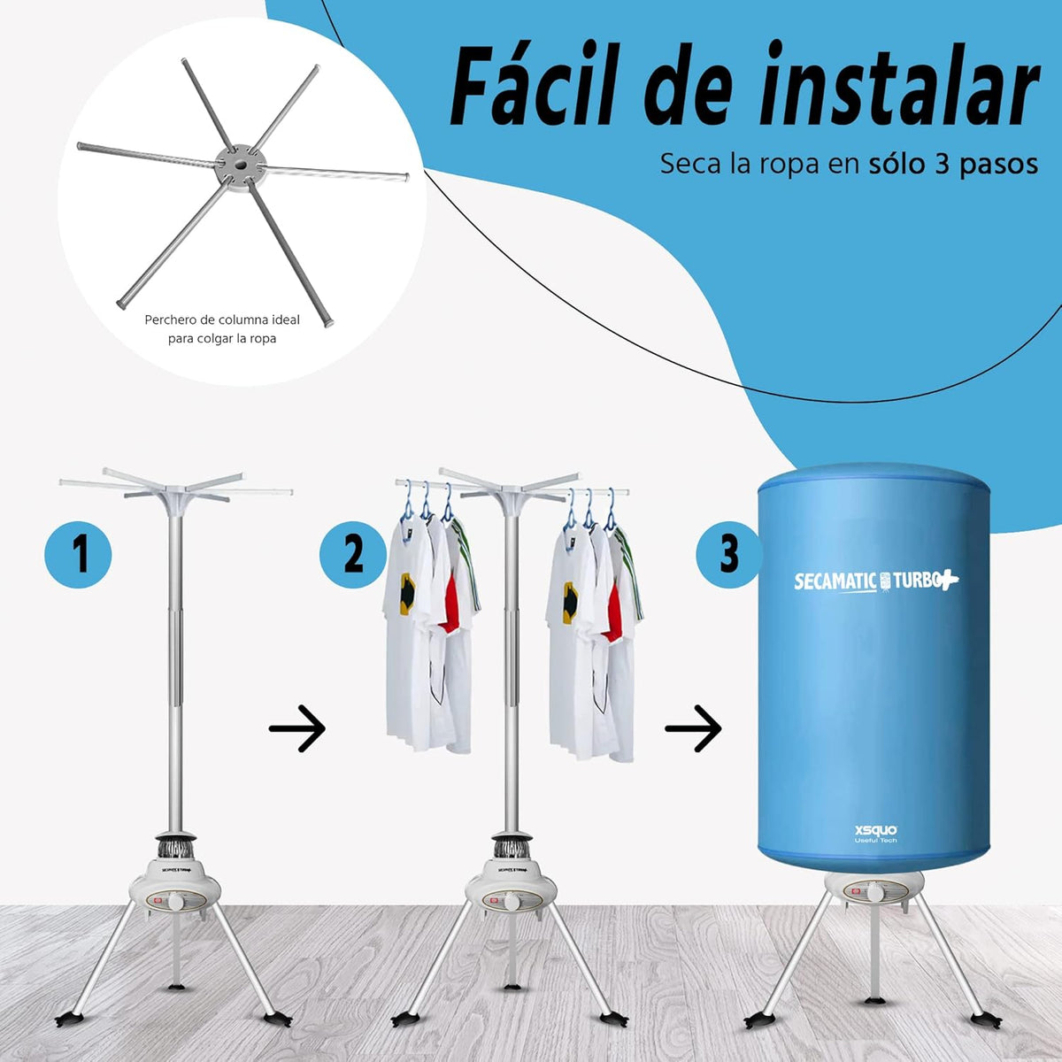 Xsquo Useful Tech Secamatic Turbo Plus - 1000W Friction-Free Hot Air Portable Clothes Dryer