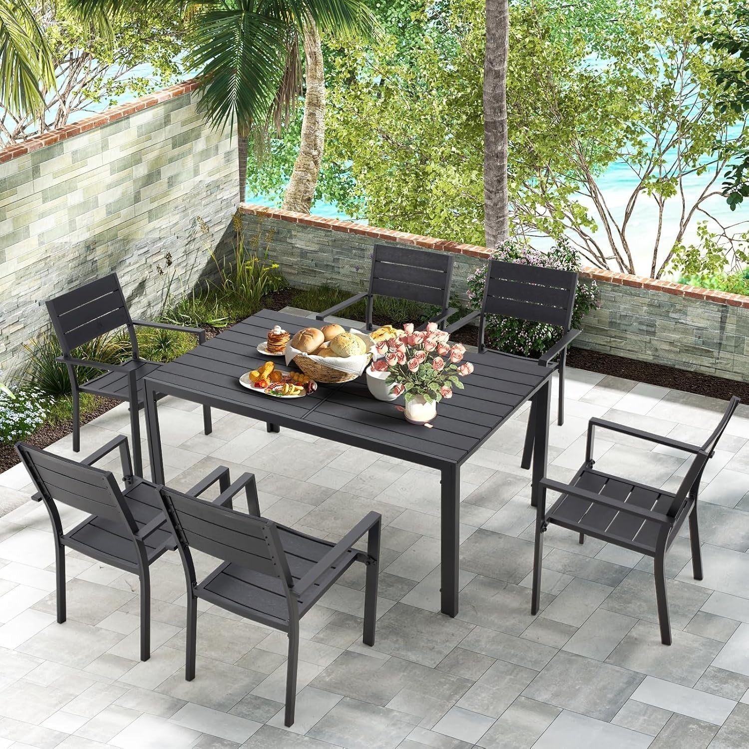 AECOJOY 7-Piece Aluminum Outdoor Dining Set, Patio Table and Stackable Chairs Set for 6 - Product image 7
