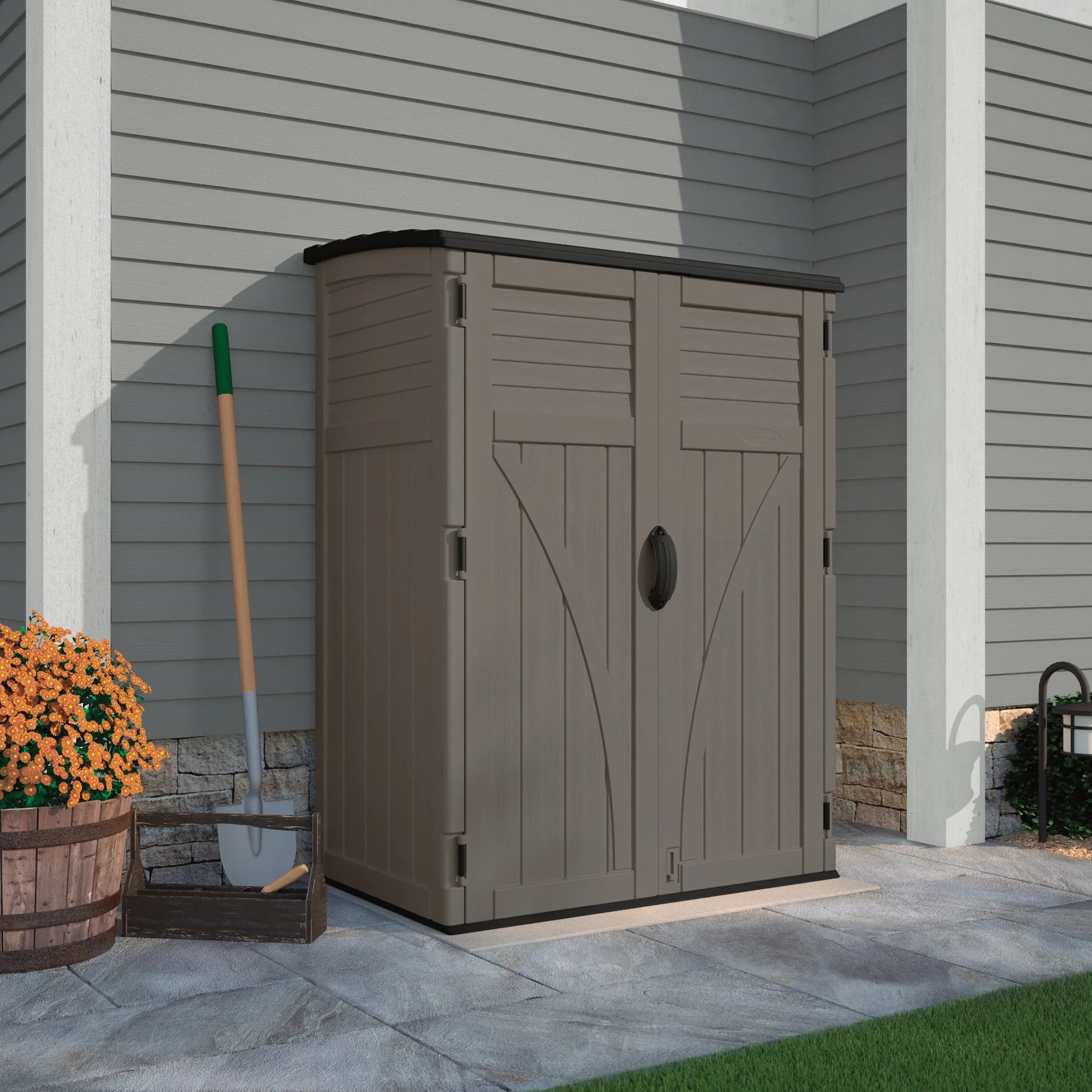 Suncast 54 cu ft Vertical Shed Outdoor Storage for Patio and Garage, Stoney - Product image 4
