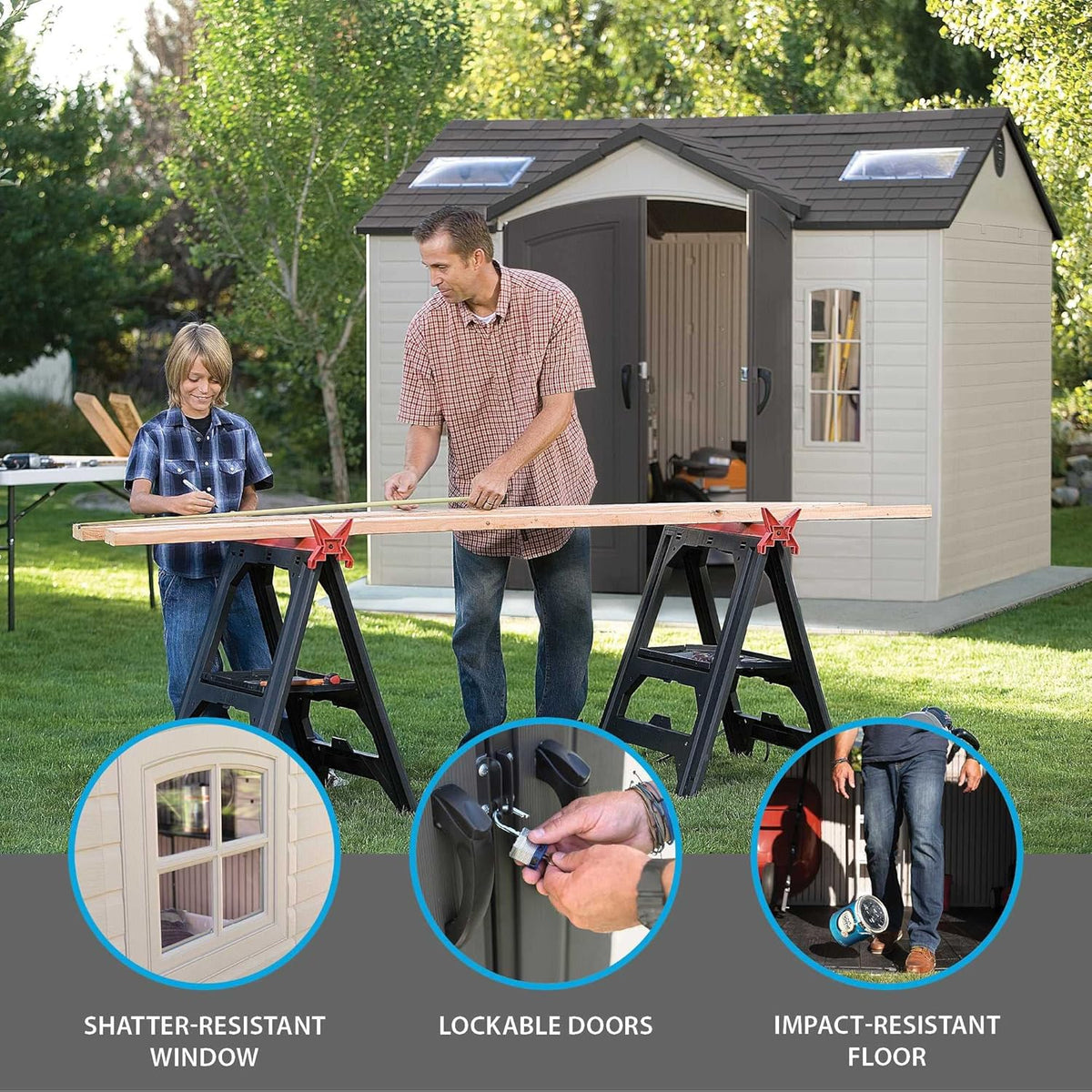 Tan Garden Shed 132.7 x 204.4 x 227.9 cm
