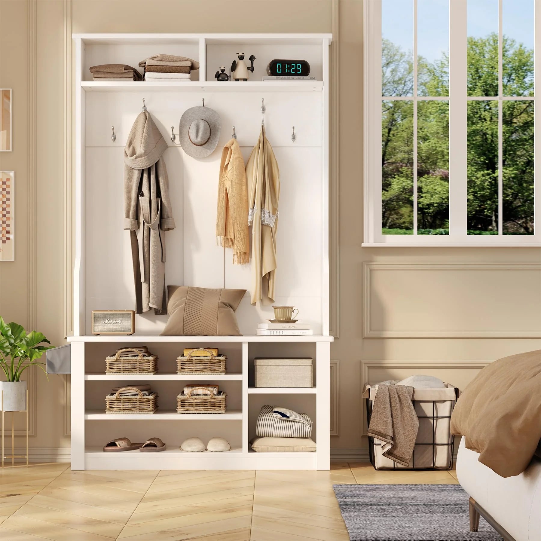 Lofka 5 - in - 1 Hall Tree with Bench and Shoe Storage, Entryway Hall Tree with Coat Rack - Product image 8