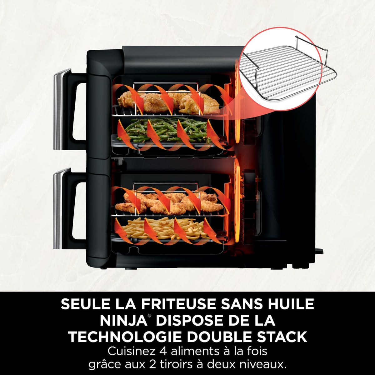 Foodi FlexDrawer Air Fryer, Dual Zone with Removable Divider, Large 10.4 L Drawer, 7-in-1, Dual Zone, Oil-Free, Dishwasher Safe Non-Stick Parts, Black AF500EU