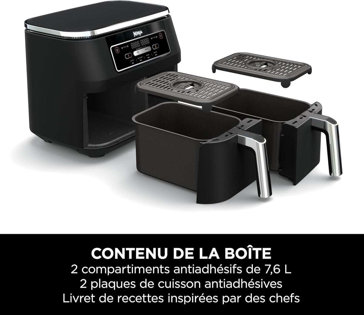 Foodi FlexDrawer Air Fryer, Dual Zone with Removable Divider, Large 10.4 L Drawer, 7-in-1, Dual Zone, Oil-Free, Dishwasher Safe Non-Stick Parts, Black AF500EU