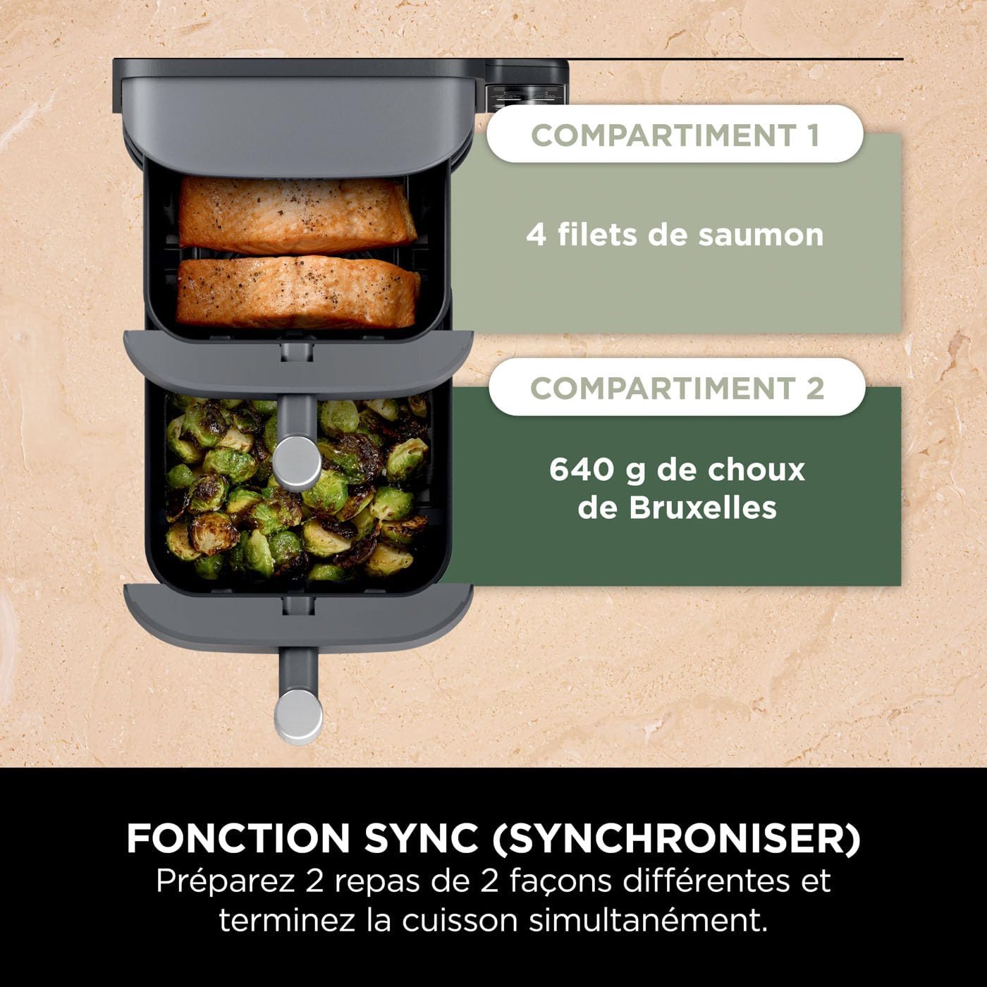 Foodi FlexDrawer Air Fryer, Dual Zone with Removable Divider, Large 10.4 L Drawer, 7-in-1, Dual Zone, Oil-Free, Dishwasher Safe Non-Stick Parts, Black AF500EU