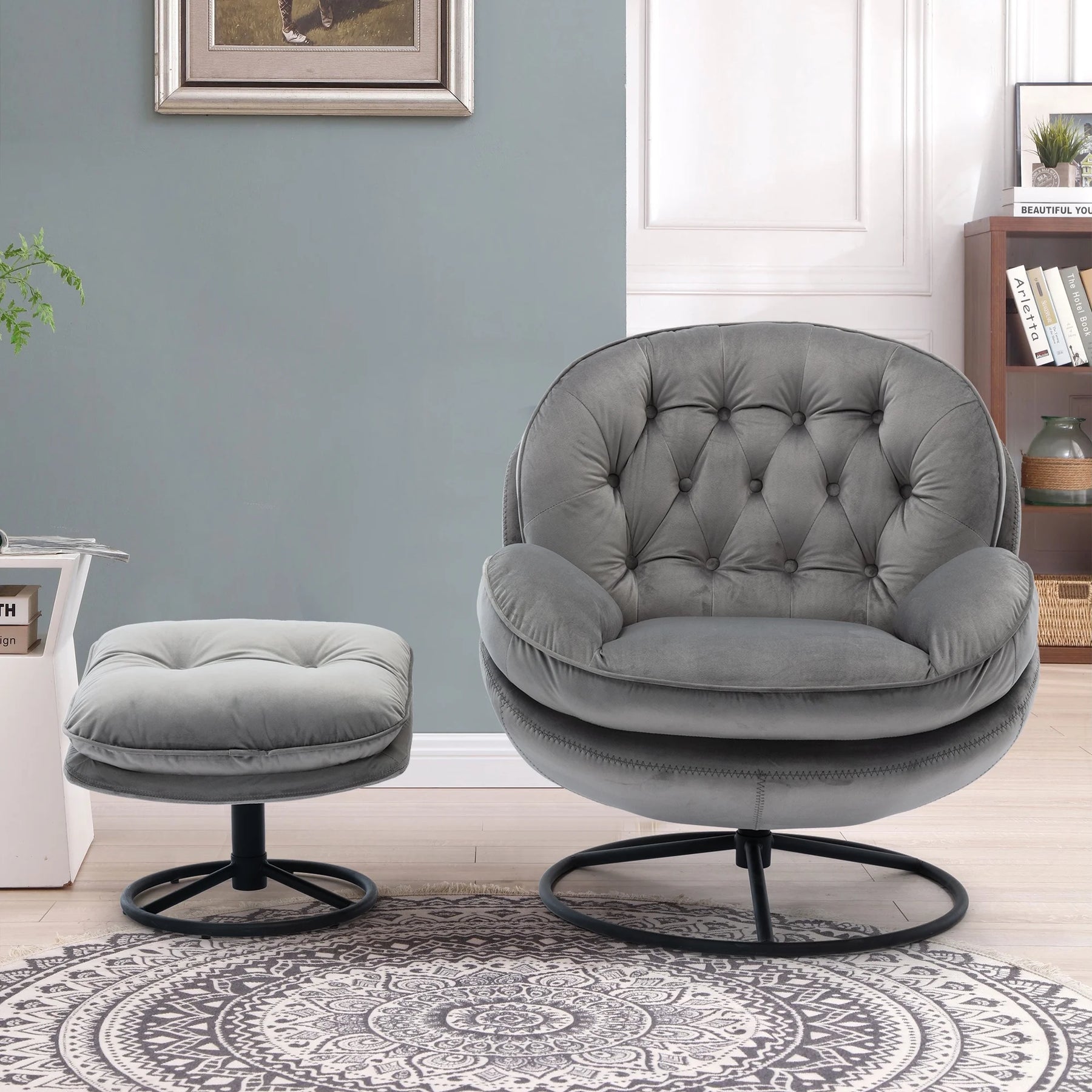Swivel Accent Chair with Ottoman, Velvet Accent Chair with Footrest, Mid - Product image 19