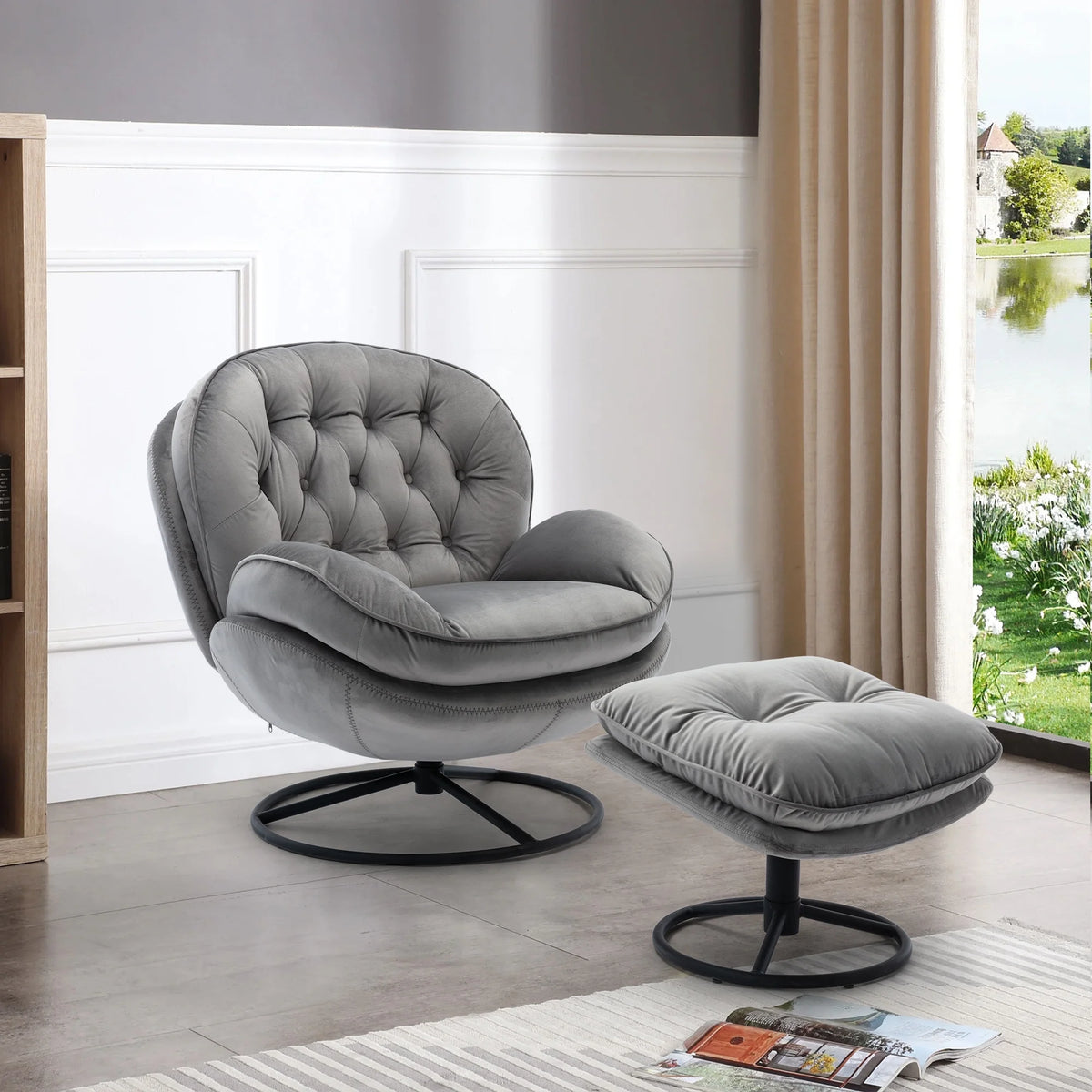 Swivel Accent Chair with Ottoman, Velvet Accent Chair with Footrest, Mid - Product image 18