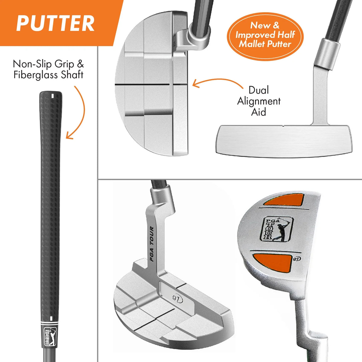 PGA Tour Right - Handed 10 Piece Kids Golf Club Stand Bag Set; Player Height 4'8 - 5'2", Ages 8 - 12