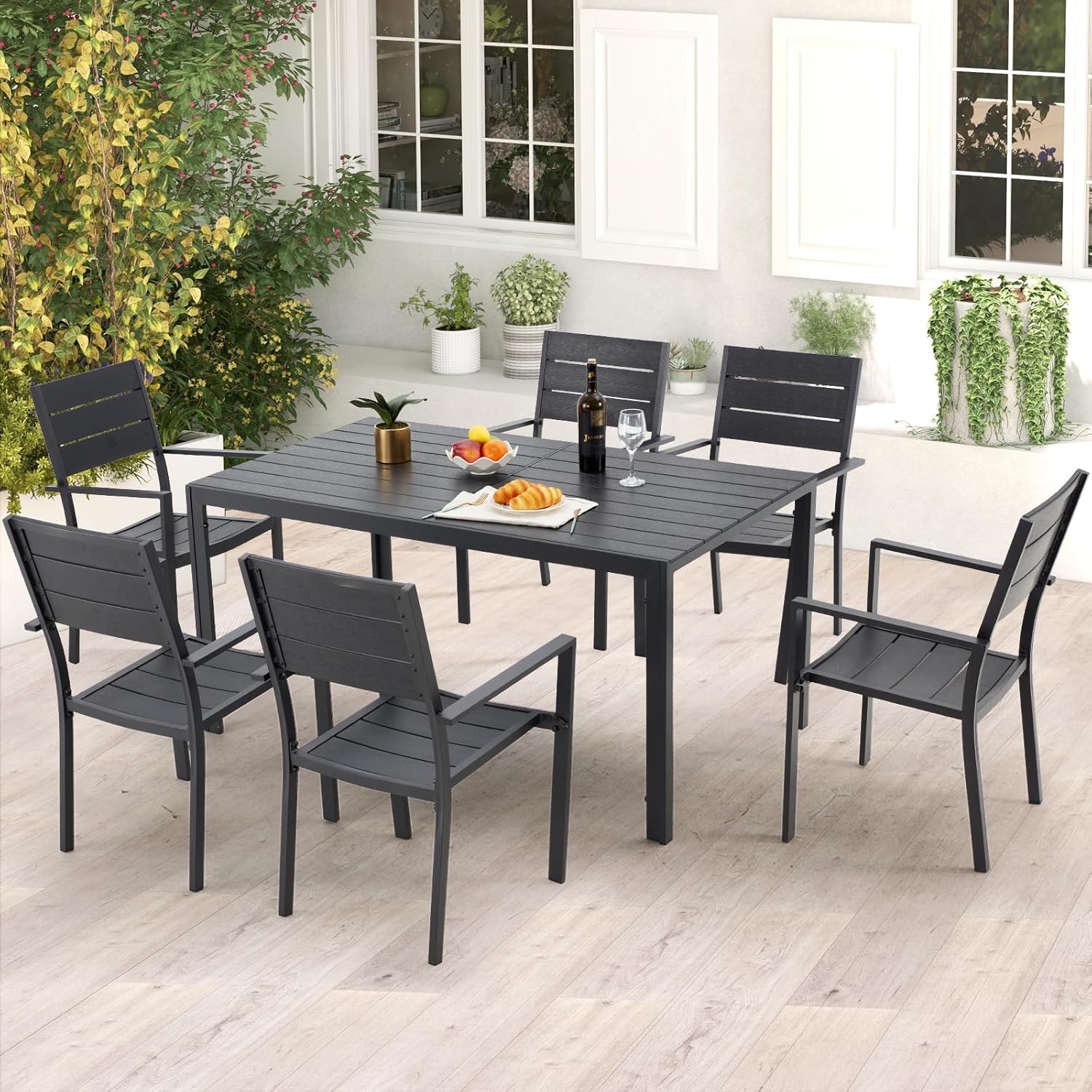 AECOJOY 7-Piece Aluminum Outdoor Dining Set, Patio Table and Stackable Chairs Set for 6 - Product image 8