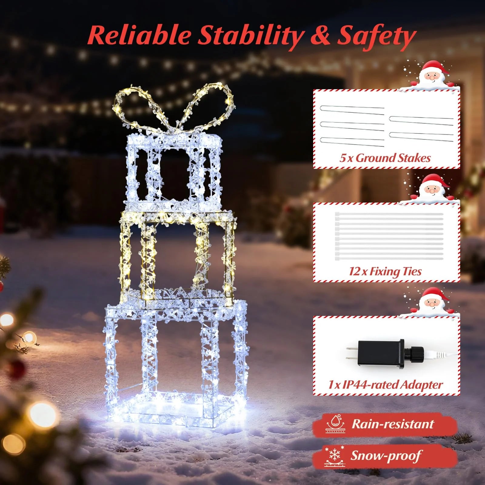 Tangkula Stacked Lighted Gift Boxes Set of 3 Pre-Lit Christmas Present Box Lights - Product image 7