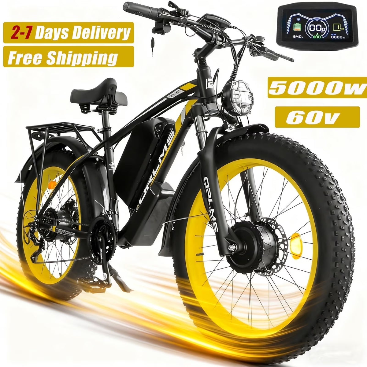 5000w Peak Dual Motor Electric Bike, 26" Fat Tire Shimano 21 Speed 45 MPH Commuter Mtb - Product image 3