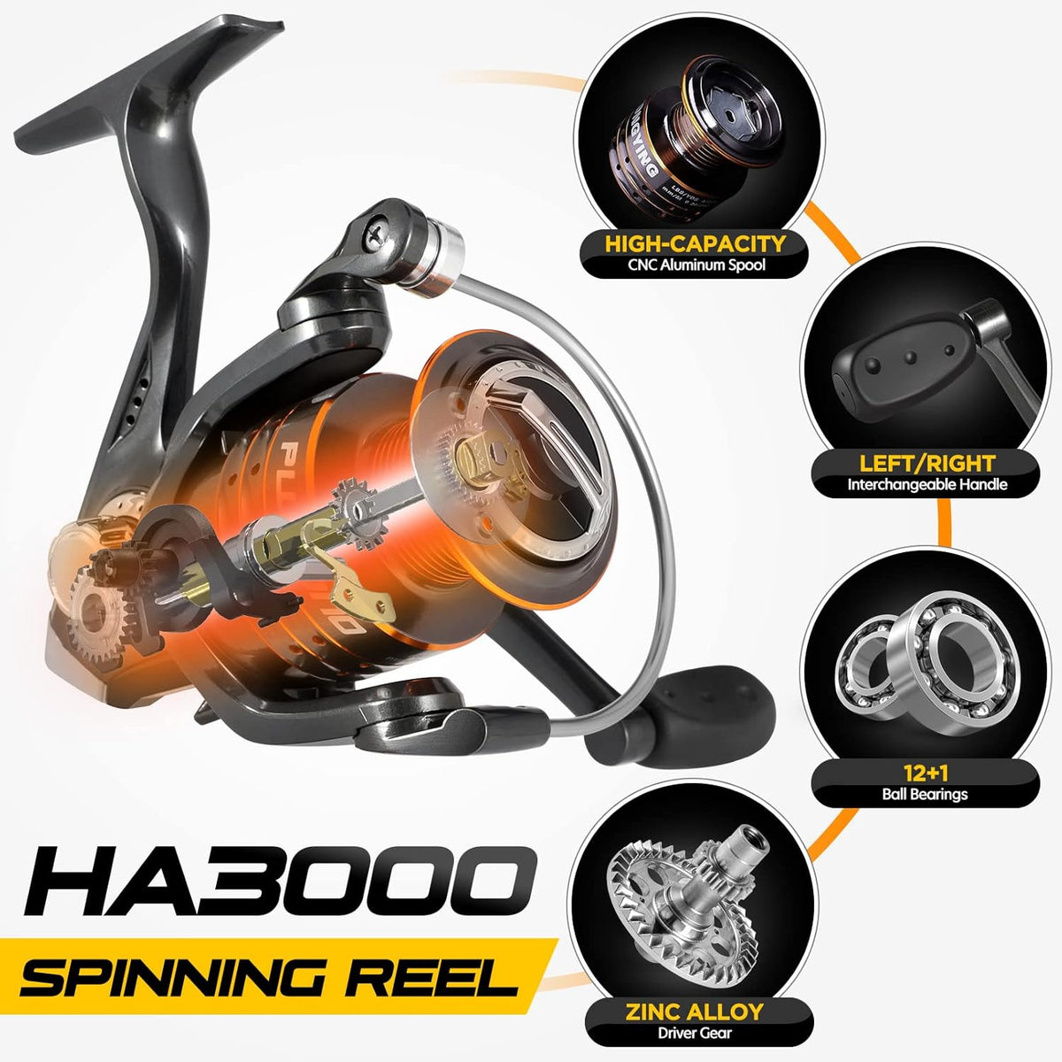 PLUSINNO Fishing Rod and Reel Combo – Carbon Fiber Telescopic Fishing Rod – Spinning Reel 12+1 Stainless Steel BB Shielded Bearings