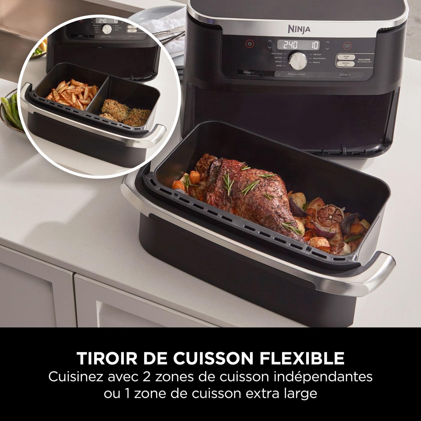 Foodi FlexDrawer Air Fryer, Dual Zone with Removable Divider, Large 10.4 L Drawer, 7-in-1, Dual Zone, Oil-Free, Dishwasher Safe Non-Stick Parts, Black AF500EU