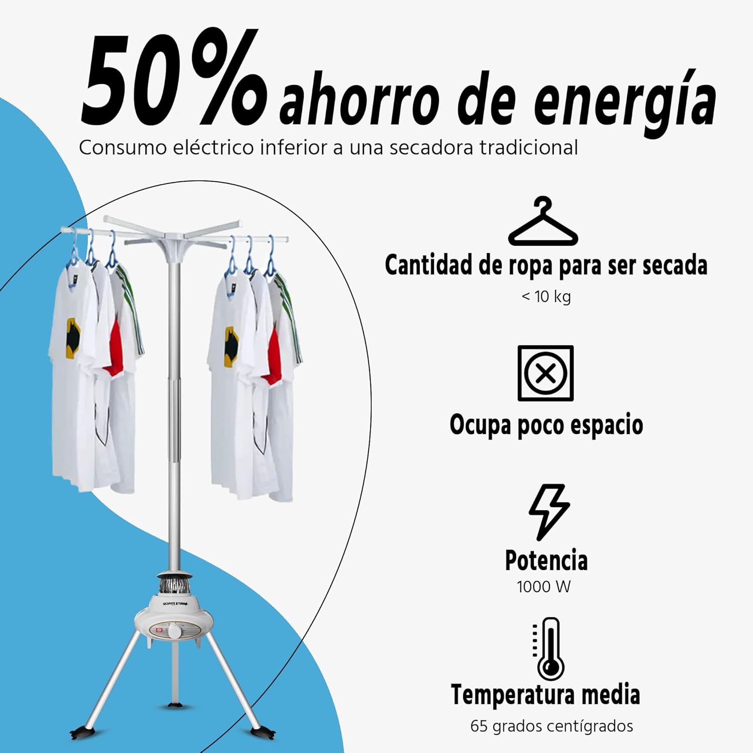 Xsquo Useful Tech Secamatic Turbo Plus - 1000W Friction-Free Hot Air Portable Clothes Dryer