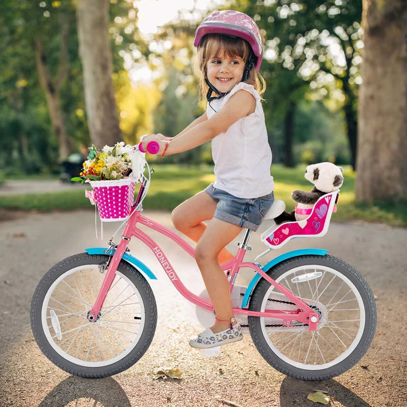 14"/18" Kids Bicycle with Removable Training Wheels, Coaster Brake, Handbrake, Basket & Doll Chair - Product image 7