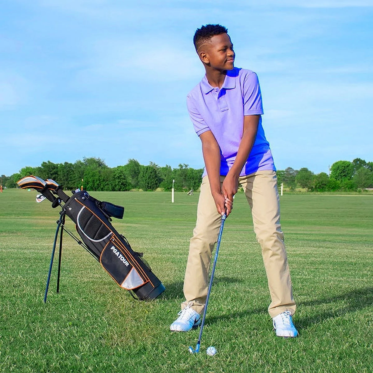 PGA Tour Right - Handed 10 Piece Kids Golf Club Stand Bag Set; Player Height 4'8 - 5'2", Ages 8 - 12