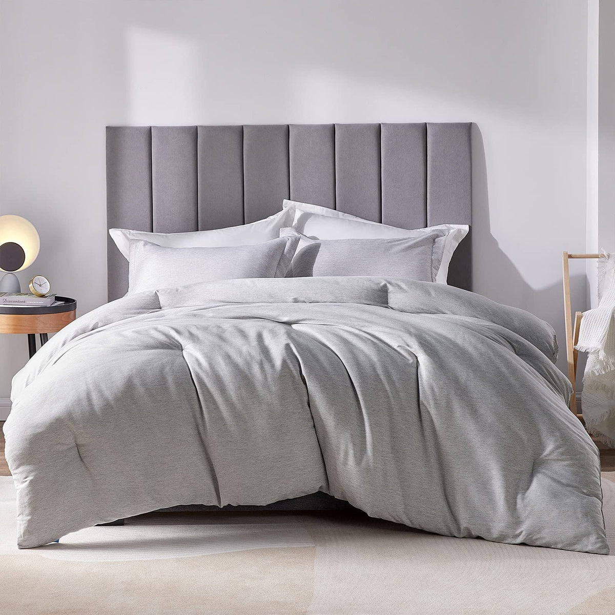 CozyLux Queen Size Comforter Set - 3 Pieces Grey Soft Luxury Cationic Dyeing Bedding Comforter for All - Product image 1