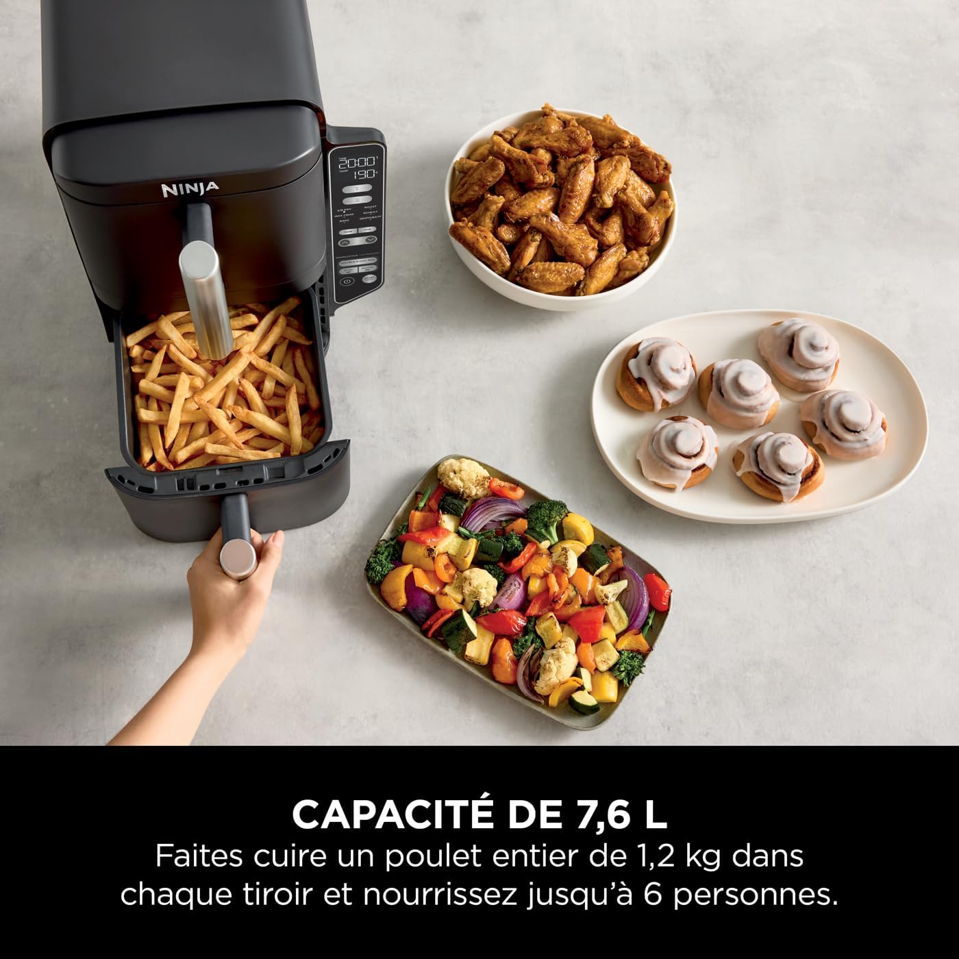 Foodi FlexDrawer Air Fryer, Dual Zone with Removable Divider, Large 10.4 L Drawer, 7-in-1, Dual Zone, Oil-Free, Dishwasher Safe Non-Stick Parts, Black AF500EU