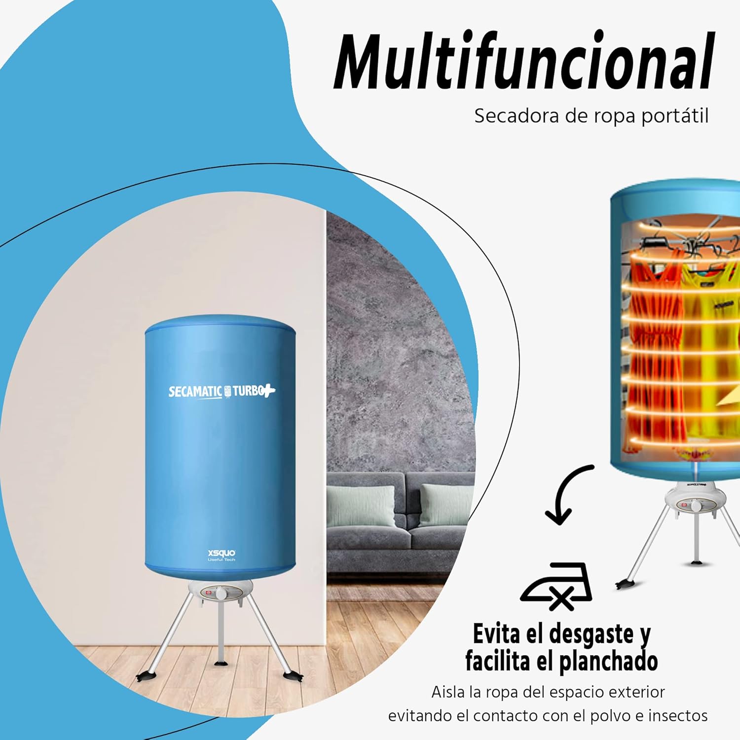 Xsquo Useful Tech Secamatic Turbo Plus - 1000W Friction-Free Hot Air Portable Clothes Dryer