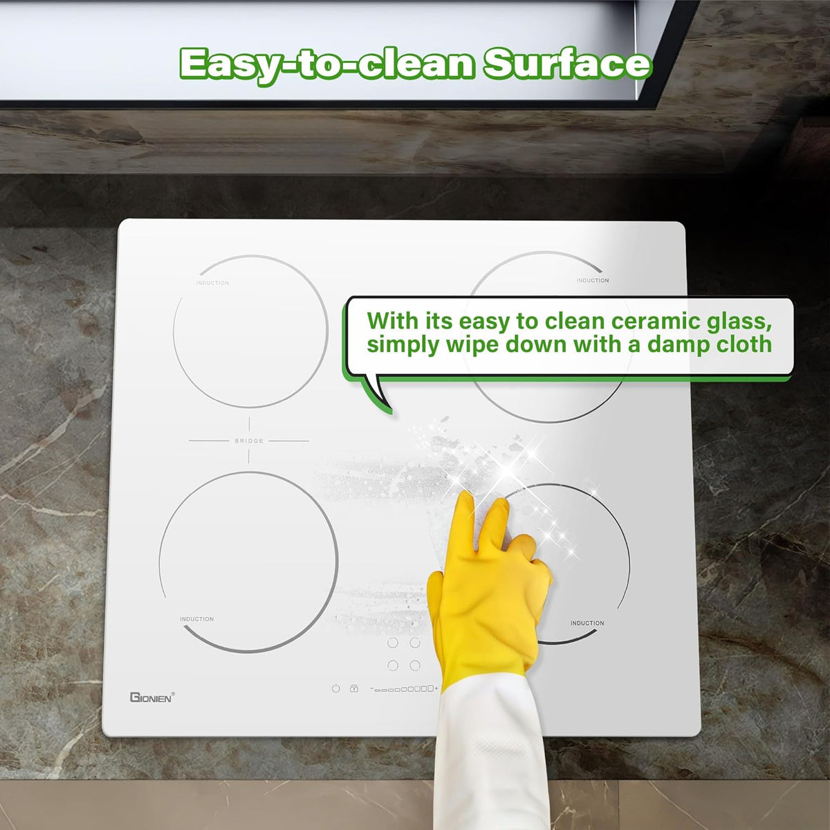 GIONIEN 4 Burner Induction Hob 60cm White, 16Amp Built-in Induction Hob, Integrated Electric Cooktop with Deck Area, Hob, 2800W