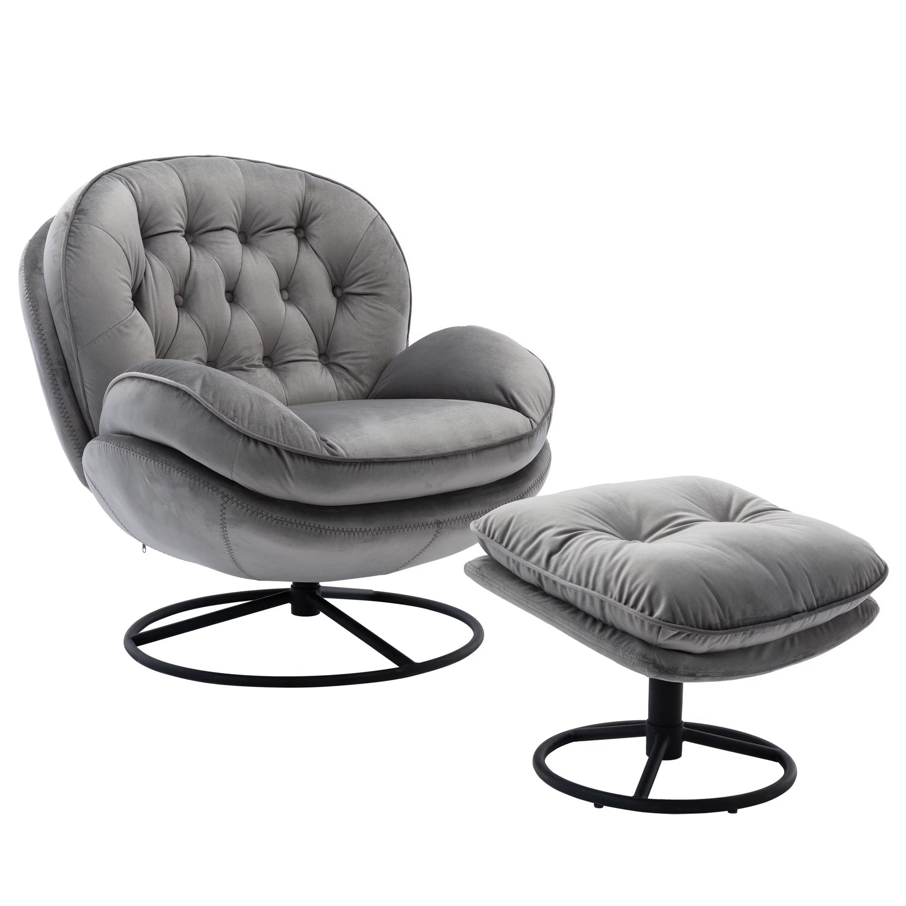 Swivel Accent Chair with Ottoman, Velvet Accent Chair with Footrest, Mid - Product image 5