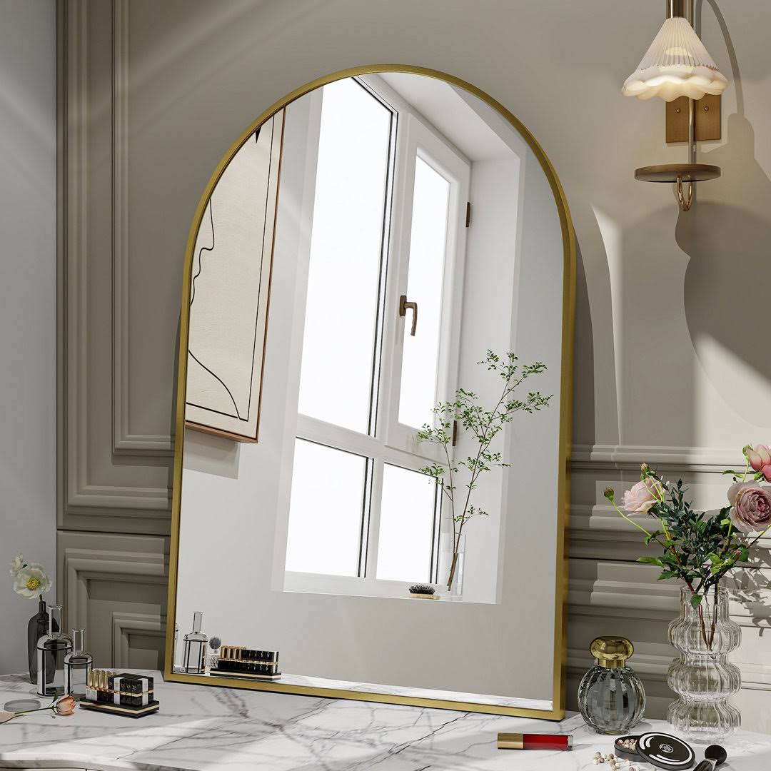 Rasto Metal Framed Wall Mounted Bathroom / Vanity Mirror Everly Quinn Finish: Gold, Size: 38" x 26" - Product image 1