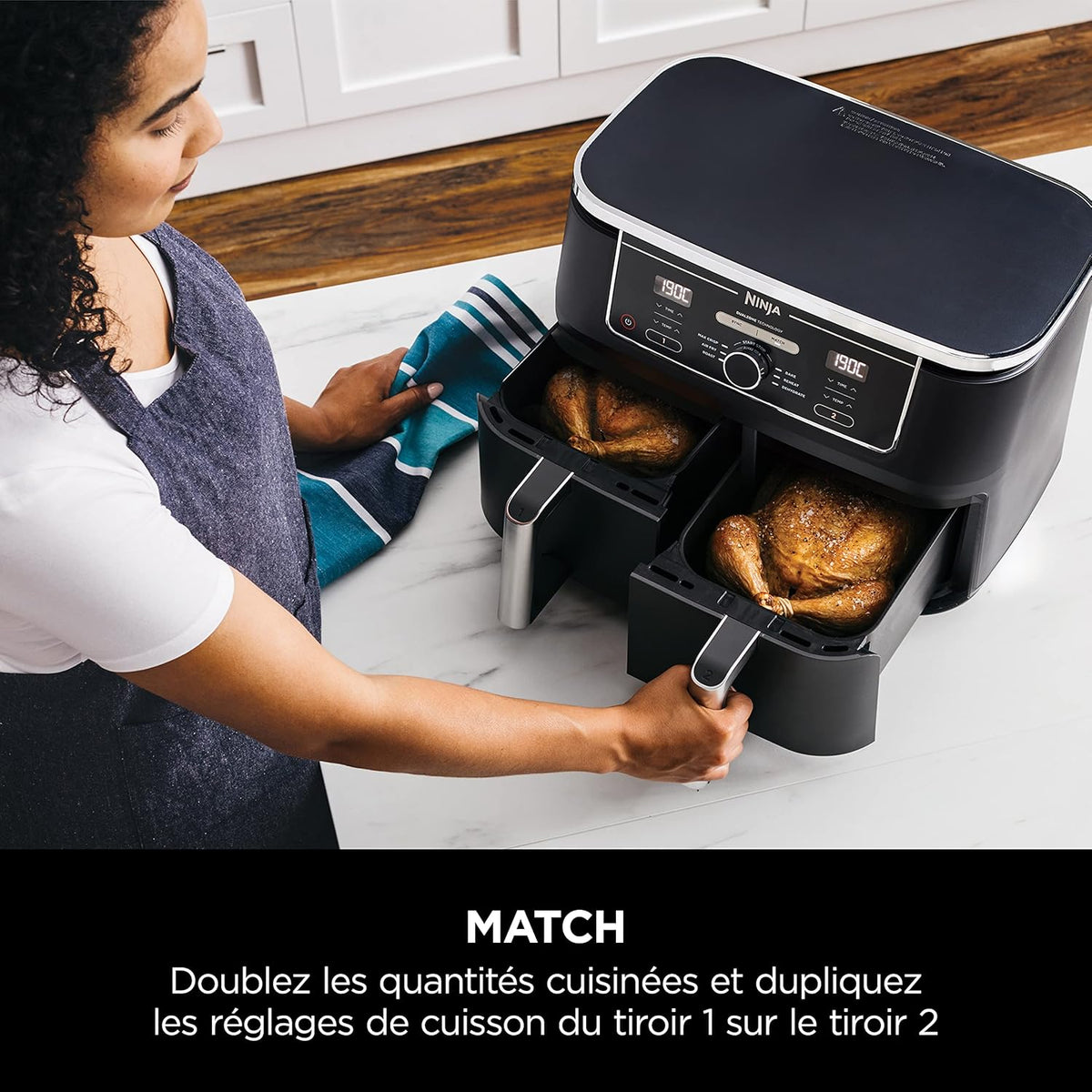 Foodi FlexDrawer Air Fryer, Dual Zone with Removable Divider, Large 10.4 L Drawer, 7-in-1, Dual Zone, Oil-Free, Dishwasher Safe Non-Stick Parts, Black AF500EU