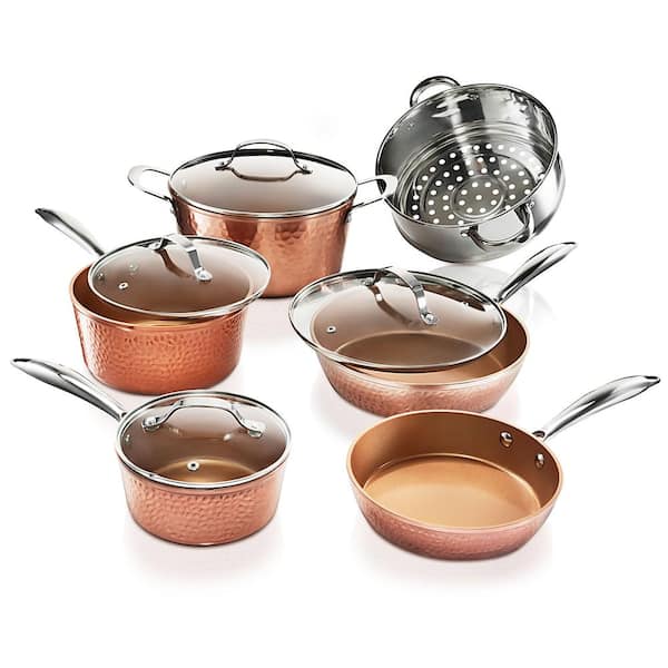 Hammered Copper 10-Piece Aluminum Non-Stick Cookware Set with Glass Lids - Product image 1