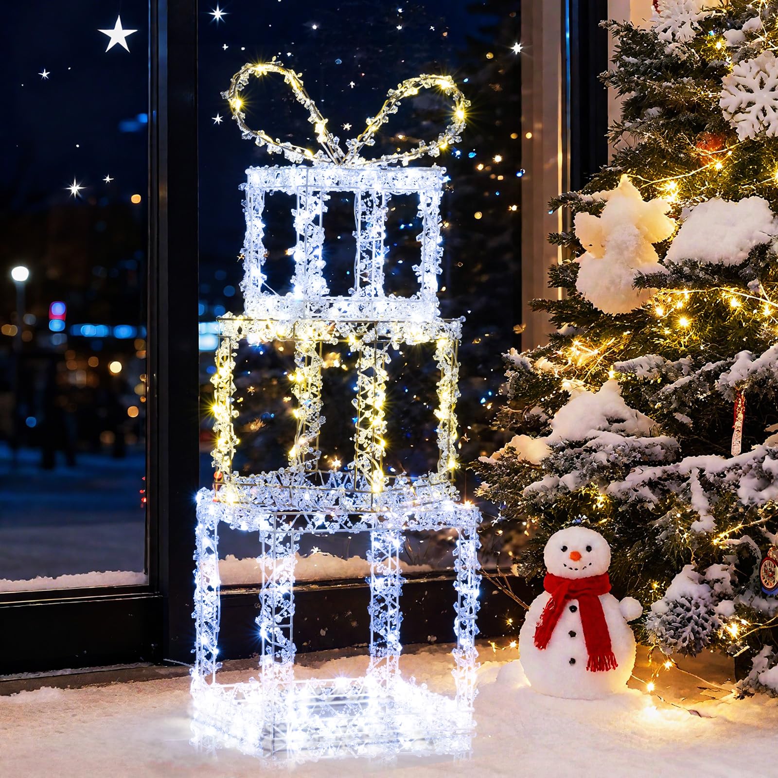 Tangkula Stacked Lighted Gift Boxes Set of 3 Pre-Lit Christmas Present Box Lights - Product image 3