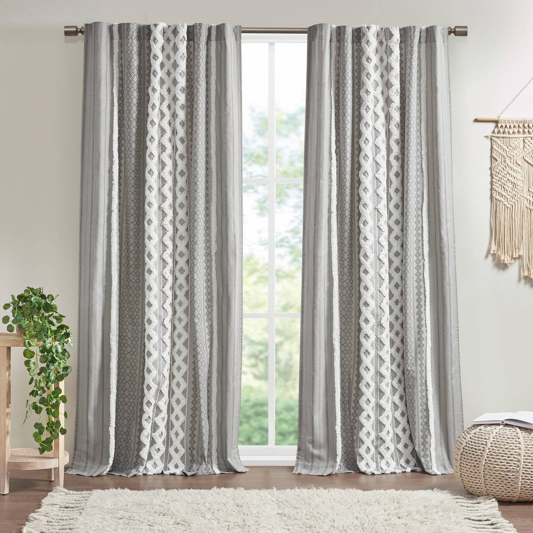 INK + IVY Imani Chenille Stripe Window Curtain, Grey - Product image 1