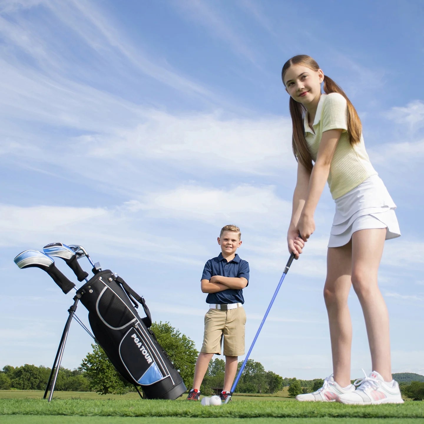 PGA Tour Right - Handed 10 Piece Kids Golf Club Stand Bag Set; Player Height 4'8 - 5'2", Ages 8 - 12